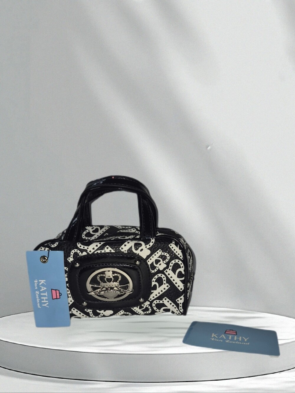 Kathy Black & White Logo Mini Satchel